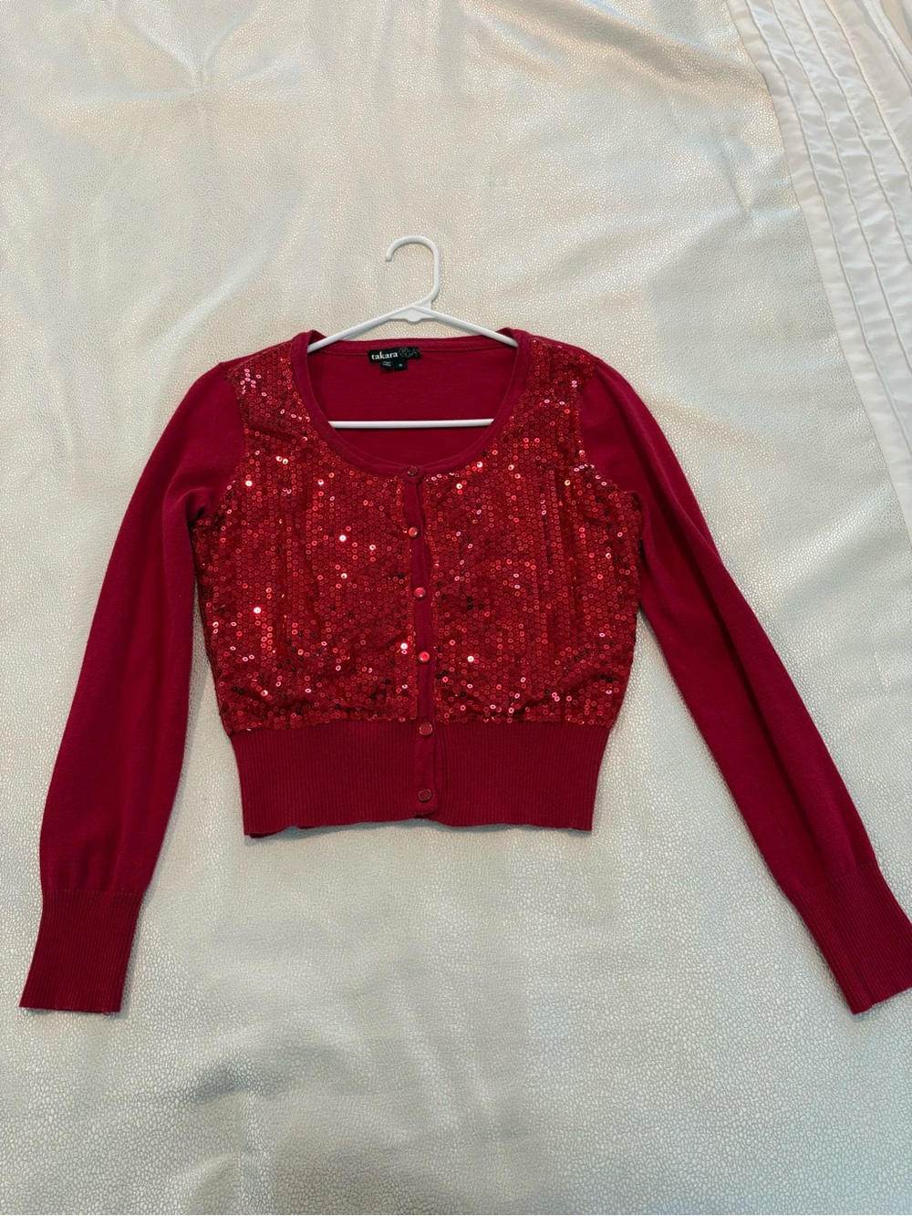 Takara Red Sequin Cropped Cardigan